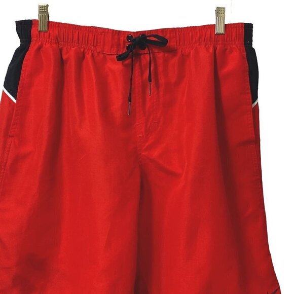 NIKE Swim Trunks XL Red Black Elastic Waist Board Shorts - Picture 3 of 13